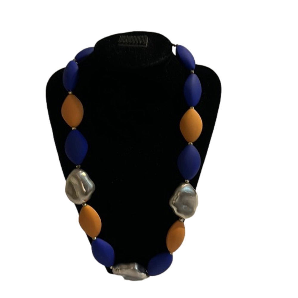 L&R Blue beige and silver beaded necklace NEW